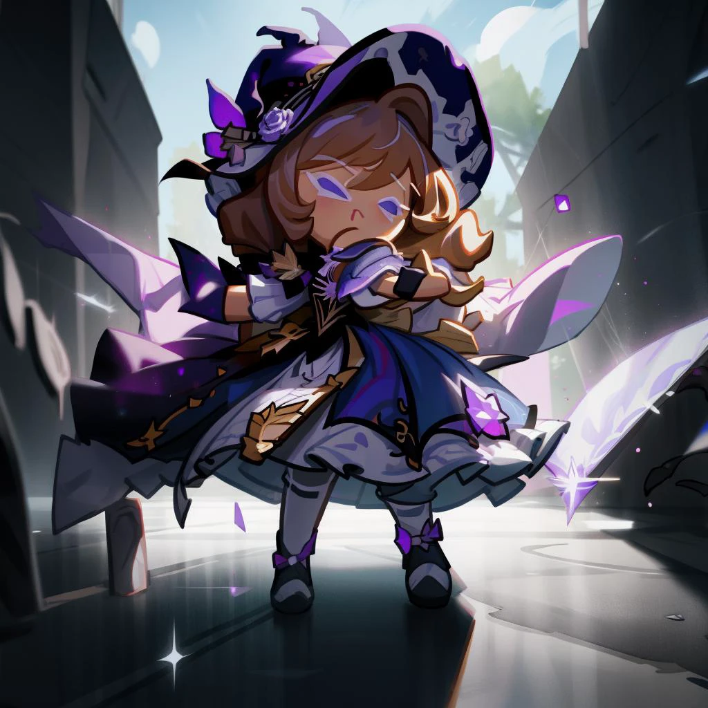 1girl, chibi, <lora:cookierun_gachasplash:1>, battle pose, <lora:genshinfull1:0.9> lisadef, lisarnd, bloom, ray tracing