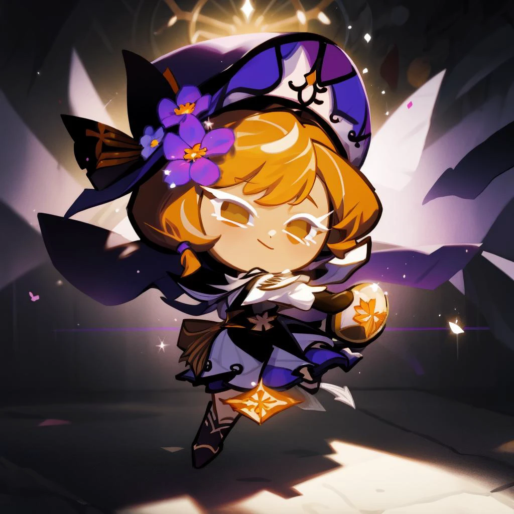 1girl, chibi, <lora:cookierun_gachasplash:1>, battle pose, <lora:genshinfull1:0.9> lisadef, lisarnd, bloom, ray tracing