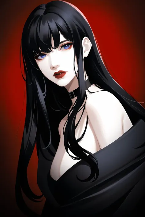 <lora:LoghrifGaiaFFXIV:.7>1girl, black hair, hyur, solo, long hair, blue eyes, choker, bangs, black choker, lips, red lips, sky, outdoors, wide shot, dynamic angle,