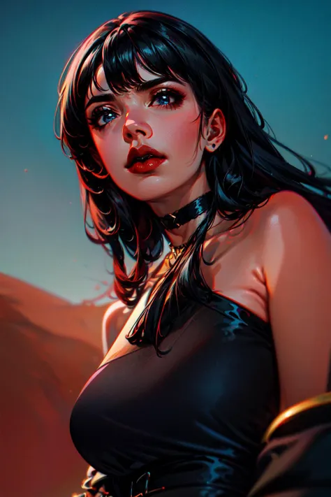 <lyco:LoghrifGaiaFFXIV:.7>1girl, black hair, hyur, solo, long hair, blue eyes, choker, bangs, black choker, lips, sky, outdoors, wide shot, dynamic angle,<lora:more_details:0.6>