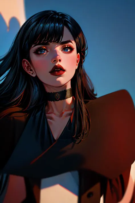 <lyco:LoghrifGaiaFFXIV:.7>1girl, black hair, hyur, solo, long hair, blue eyes, choker, bangs, black choker, lips, sky, outdoors, wide shot, dynamic angle,<lora:more_details:0.6>