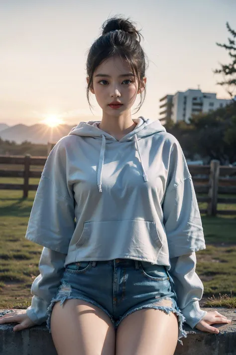 (((soft lighting, dim lit, dark scene, night, low key))),
Best quality, masterpiece, ultra high res, raw photo, beautiful and aesthetic,deep shadow, dark theme,(photorealistic:1.4),
(1girl, young beauty, ((black hoodie, denim short, thighs))), ponytail, sitting, portrait,,
Graceful poise, evocative atmosphere, magnetic presence, refined seduction, captivating mystique,
outdoors,