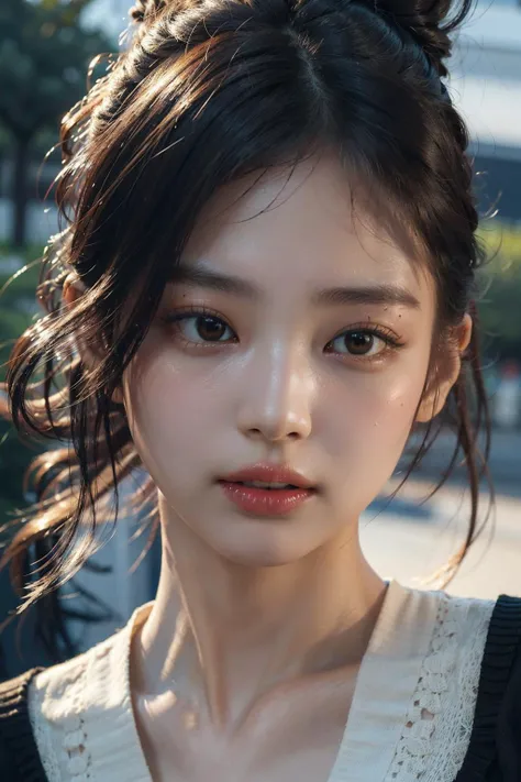 Best quality, masterpiece, ultra high res, raw photo, beautiful and aesthetic,deep shadow, dark theme,(photorealistic:1.4),
(1girl, close up portrait),