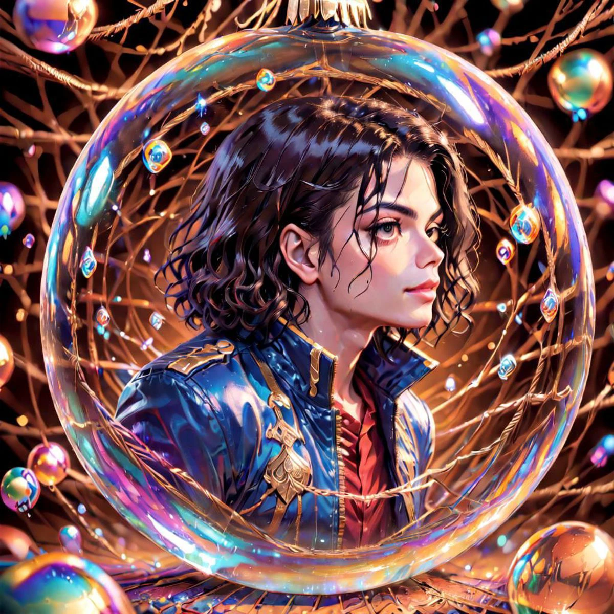 <lora:BubbleXL:0.5> Michael Jackson adult in a bubble