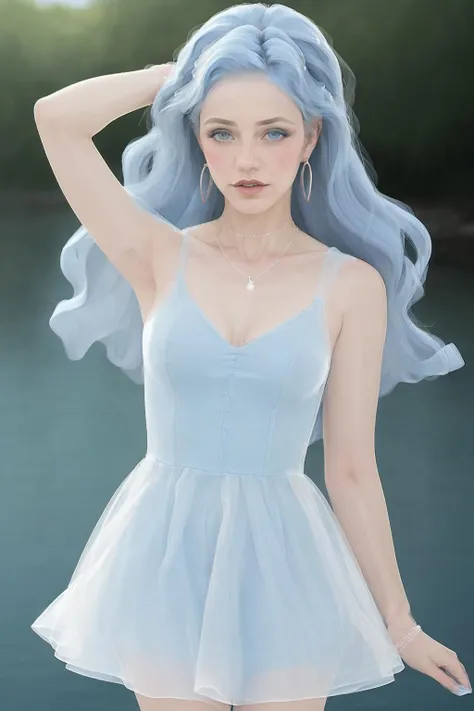 <lora:xc-final:.9>,xc,under water,woman,(blue hair:1.3),white dress,