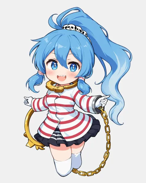 miyadeguchi mizuchi,ghost_tail, striped_shirt, solo, 1girl, ponytail, striped_skirt, chain, shackles, long_sleeves, transparent_background, full_body, skull_hair_ornament, blush, sharp_teeth, grin, chibi, simple_background, hair_tubes, white_pupils, white_gloves
<lora:miyadeguchi_mizuchi_image85_2023-12-20-000056:1>,star-shaped_pupils,symbol-shaped_pupils,. gorgeous,key visual, vibrant, studio anime,award-winning, professional, highly detailed,high budget, cinemascope