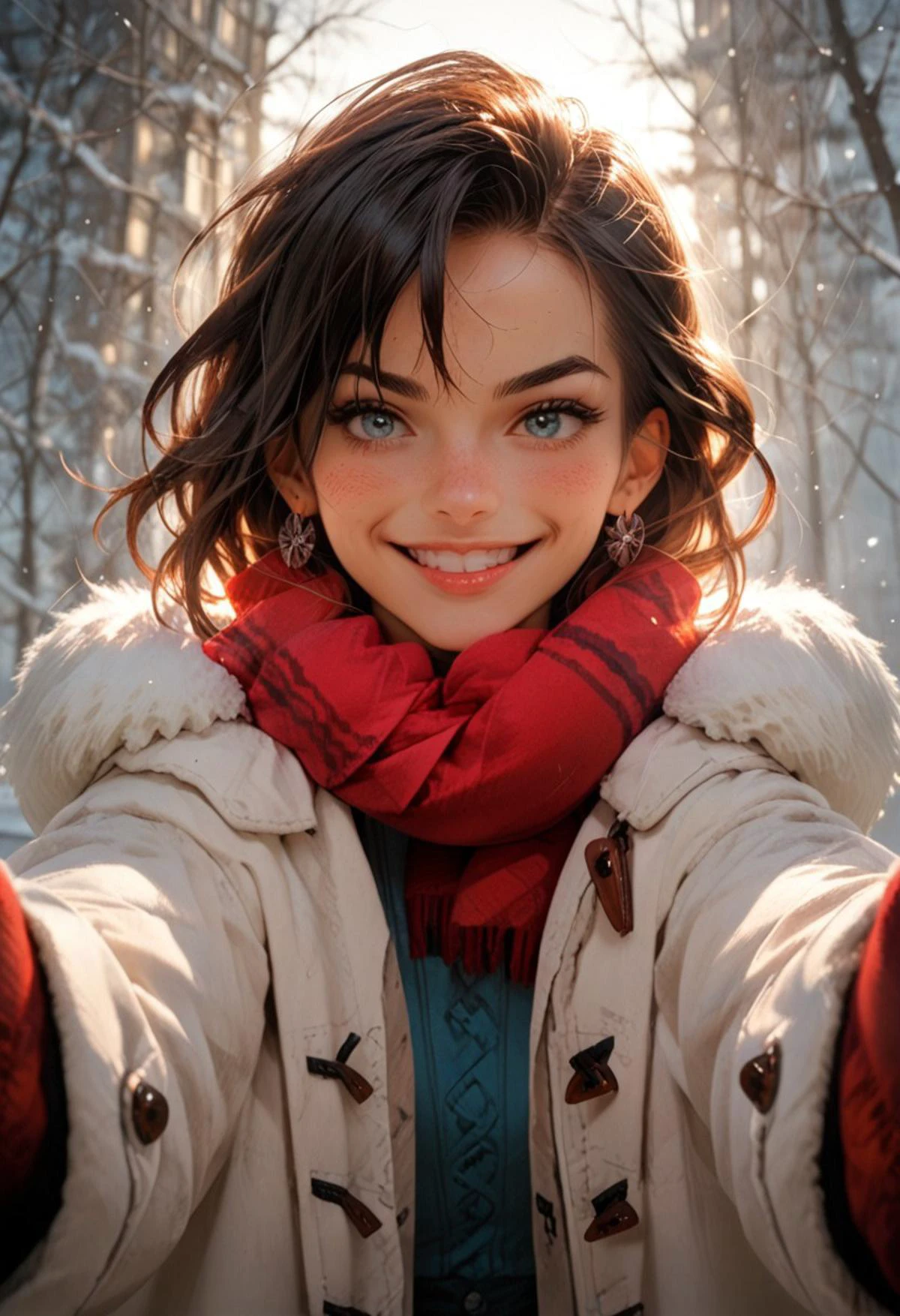 score_9, score_8_up, score_7_up, score_6_up, god rays, interesting background, unique background, dramatic light, dramatic pose, dramatic angle,
1girl, IncrsChkWarmingMeme, red scarf, pov, smile, blush, <lora:PovCheekWarmingMeme:1>, Bright blue eyes, winter, warm outfit, gloves, asymmetrical bangs, earrings, hair bow, closed mouth,