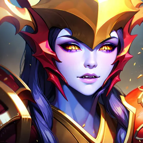 best quality, masterpiece, extremely detailed, The_Half_Dragon_Shyvana, Purple_skin, Long_hair, fangs
<lora:Shyvana_V1:0.90>