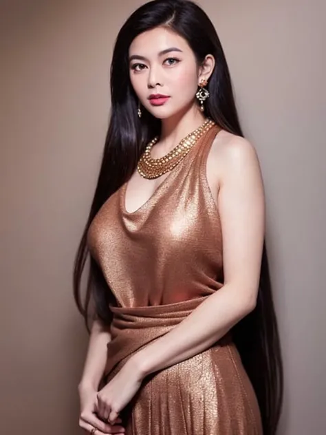 (photorealistic:1.4),(raw photo:1.2),official art,(extremely detailed CG:1.2), (masterpiece:1.2), (best quality:1.2),looking at viewer,(1girl),(long hair),standing,(thai tradition dress:1.05),pink dress,dynamic pose,(tradition shoulder shawl),((brown skirt)),(golden jewelry), huge breasts, masterpiece, best quality, <lora:gzl:0.9>