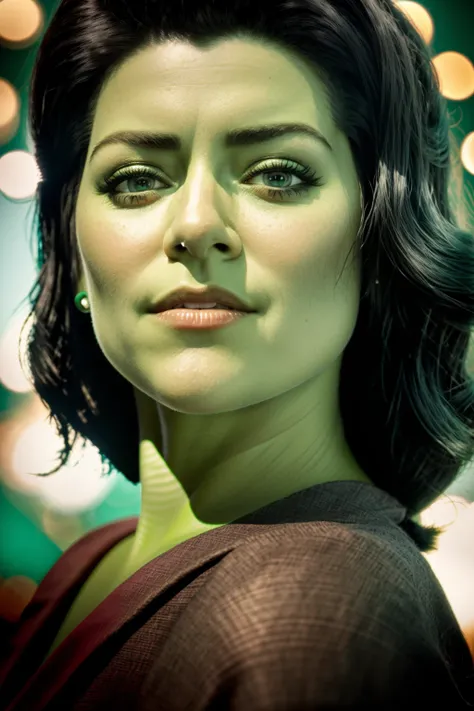 analog style, modelshoot style, A 1930s professional photograph of shehulk, ((detailed face)), (High Detail), Sharp, 8k, ((bokeh)) <lora:Shehulk:1>