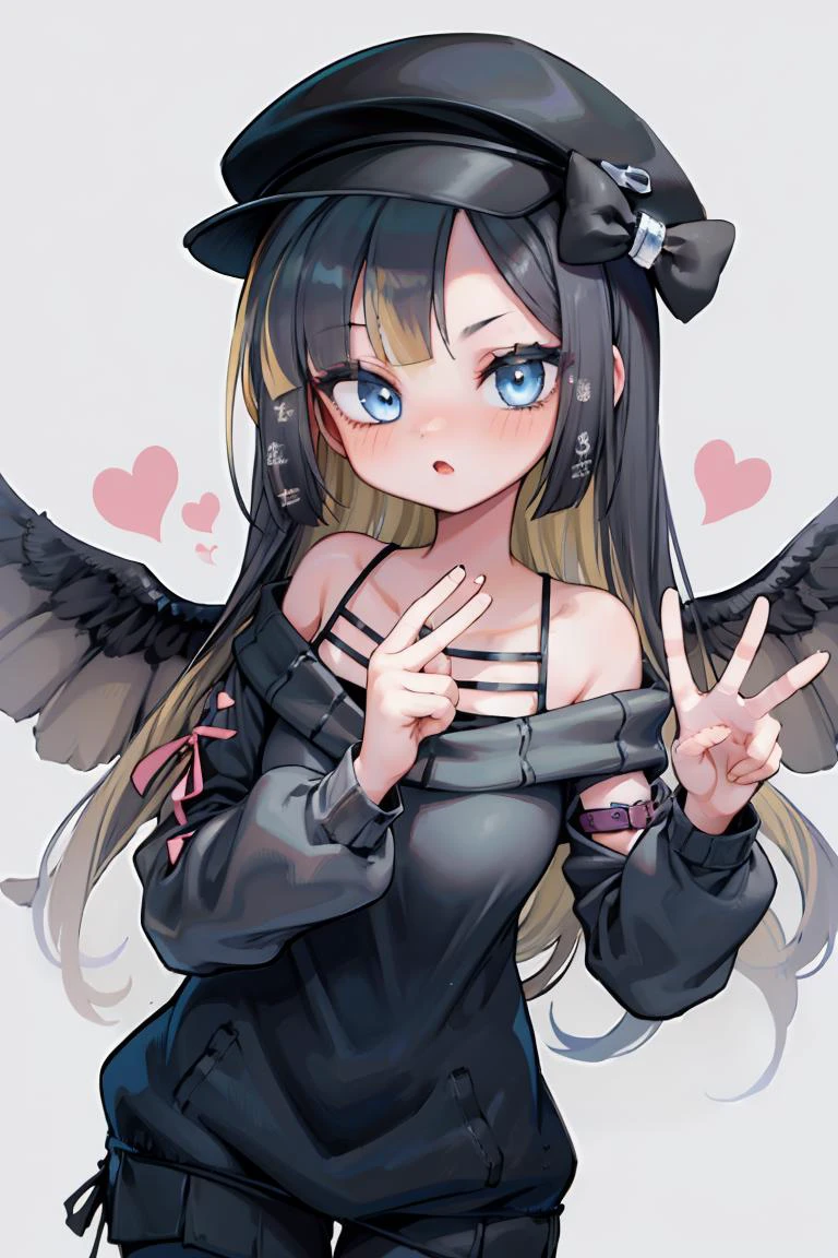 (masterpiece, best quality), 1girl, <lora:nito_wai:1> nito wai, long hair, cabbie hat, off shoulder, black sweater, long sleeves, hat bow