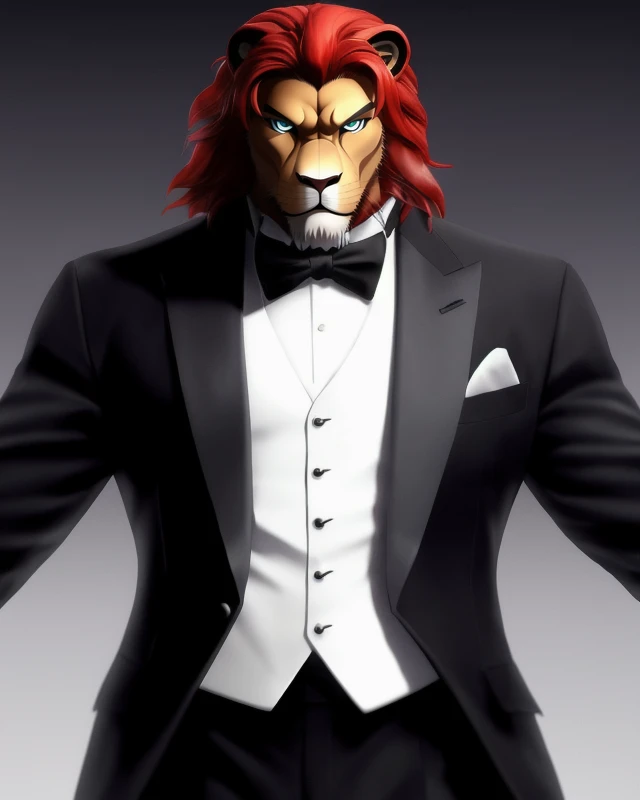 big muscle, male, lion head, kemono, eyebrow, hitman, blue eye glow