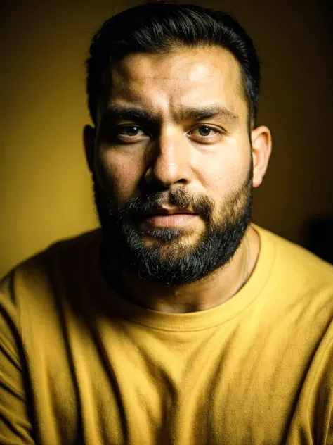 bearded man, yellow hue, artistic portrait