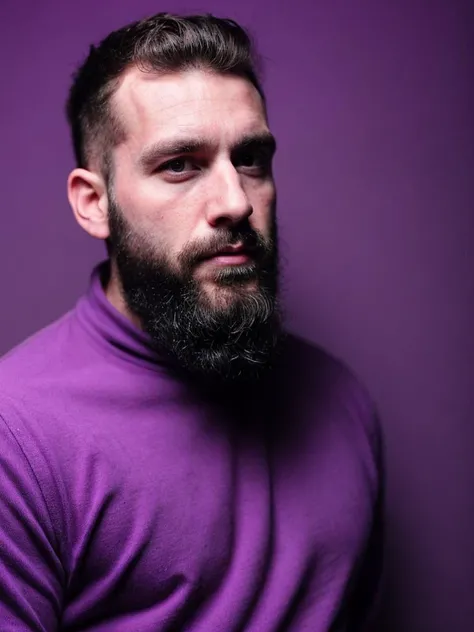bearded man, purple hue, artistic portrait