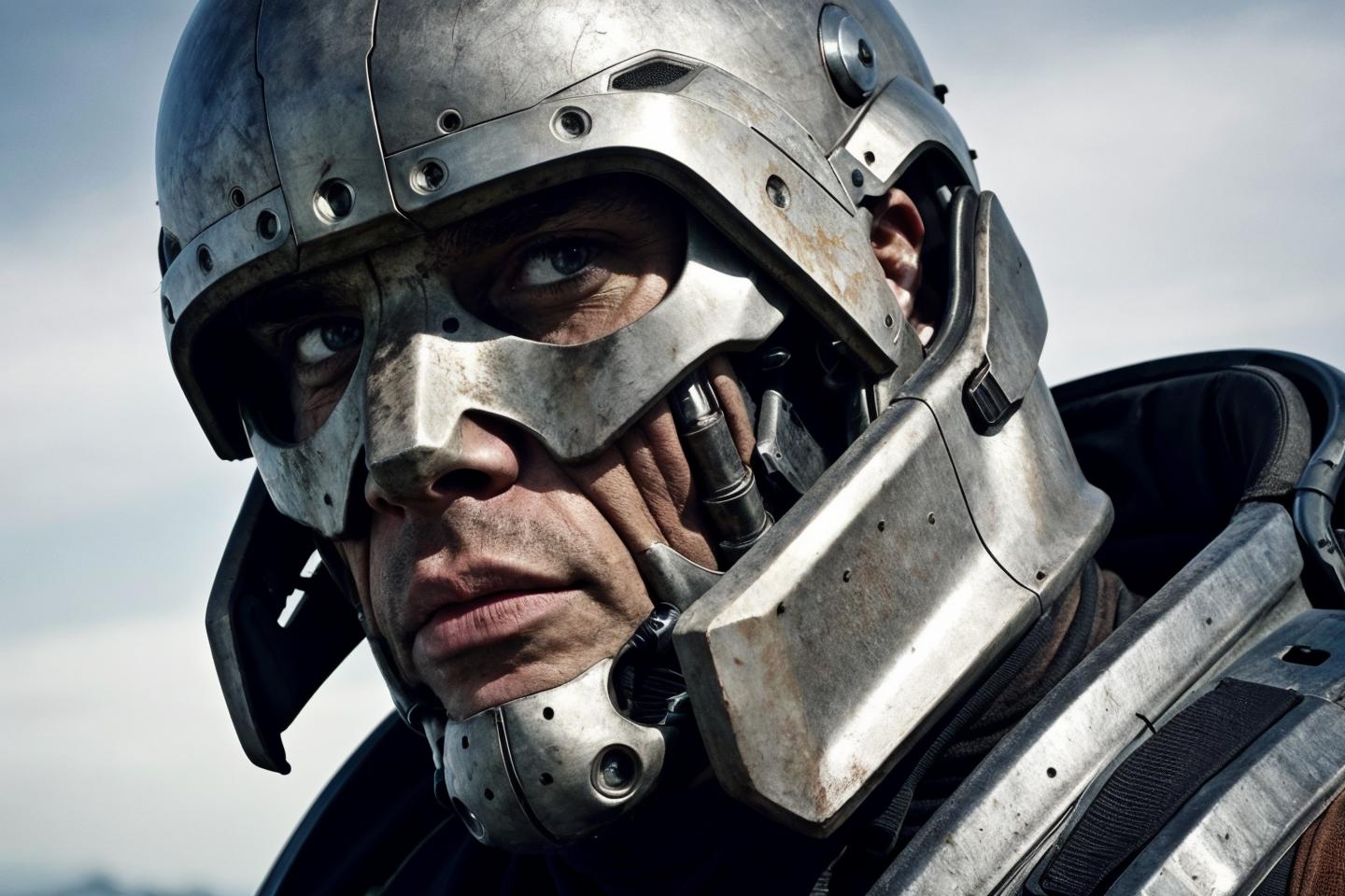 A close up of a man in a helmet and armor - SeaArt AI