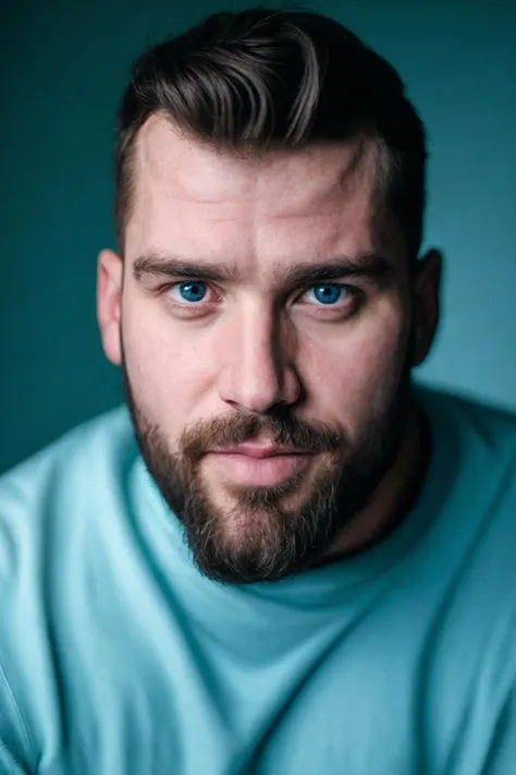 handsome bearded man, blue hue, artistic portrait