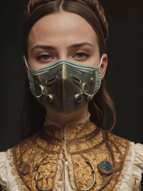 medical mask, victorian era, cinematography, intricately detailed, crafted, meticulous, magnificent, maximum details, extremely hyper aesthetic, (natural skin texture, hyperrealism, soft light, sharp)