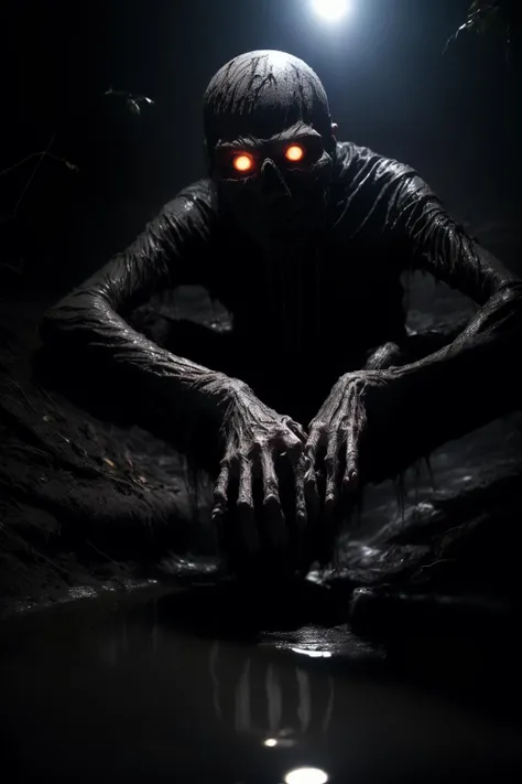 masterpiece:1.2, best quality, absurdres, sewers, dark, dirty, <lora:RPGGhast:1.0>, 1boy, bald, blurry, claws, running, depth of field, empty eye sockets, ghast, glowing, glowing eyes, looking at viewer, POV