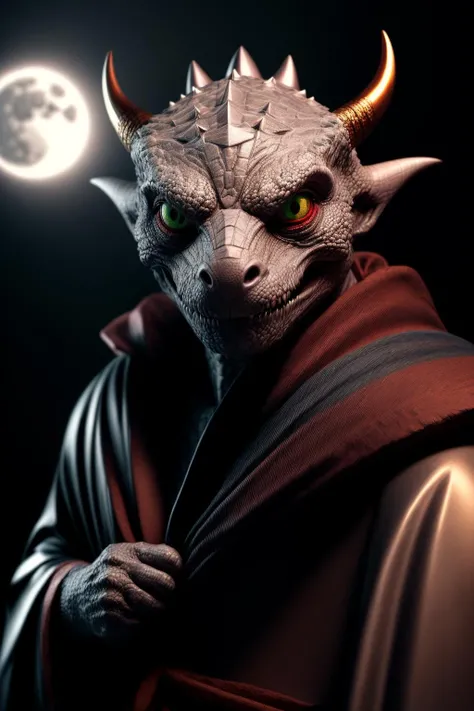 masterpiece:1.2, best quality, absurdres, temple, dark, statues, moon, 1boy, kobald:1.2, orange eyes, glowing eyes, teeth, horns, cape, green scales, two-toned, red skin, orange skin, robe, realistic:1.3, face focus, detailed face, <lora:RPGKobald:1.0>, <lora:more_details:1.0>
