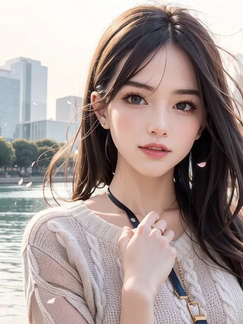 1girl walking on the river, mix4, sweater, lips, realistic, upper body, solo, holding a women bag, handbag, louis vuitton,(masterpiece),(photorealistic:1.3), ultra-detailed, (high detailed skin:1.2),(best quality:1.0), (ultra highres:1.0), (ulzzang-6500:0.3), wavy detailed hair, long hair, sunshine, (beautiful detailed makeup), (sexually aroused blushing heavy breathing:1.0), floral theme flower petals scattered, (soft glow bloom:0.5) <lora:mix4_v10:0.5>