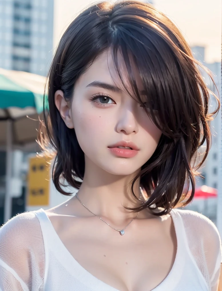 Random posture, <lora:cuteGirlMix4_v10:0.5>mix4,(8k, RAW photo, best quality, masterpiece:1.2), (realistic, photo-realistic:1.37),1girl,cute,cityscape, night, rain, wet, professional lighting, photon mapping, radiosity, physically-based rendering,, gradient black colour hair,, White hair, short curly hair, handsome, girl, white ball suit, top quality picture, high resolution, 1080p, (clear face), (detailed facial description), (detailed hand description), (masterpiece), (exquisite CG), extreme light and shadow, messy hair, master's work, rich details, (fine facial features), (highest quality picture), (masterpiece), (detailed eyes),Look ahead with your eyes,Fine collarbone