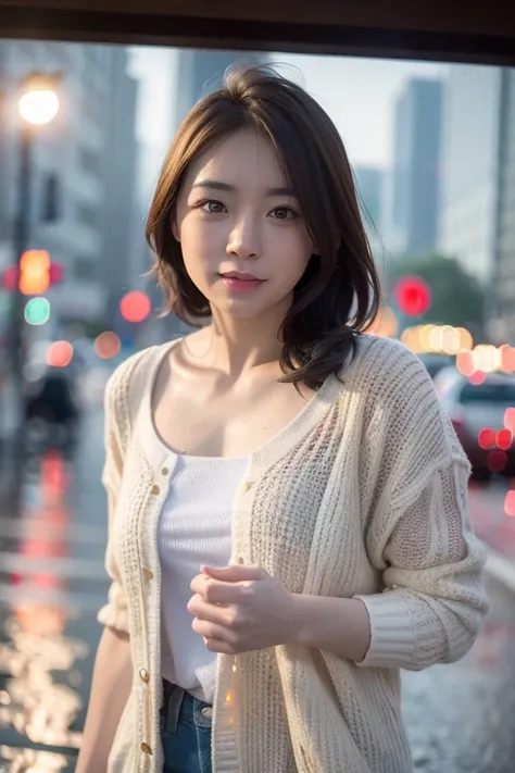 <lora:mix4:0.5>,mix4,(8k, RAW photo, best quality, masterpiece:1.2), (realistic, photo-realistic:1.37),cute,cityscape, night, rain, wet, professional lighting, photon mapping, radiosity, physically-based rendering,