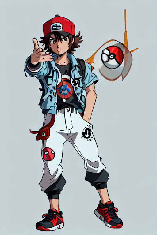 (masterpiece, highly detailed, beautiful, high resolution), ((Hilbert\(pokemon\), brown eyes, brown hair, messy hair, short hair, scruffy hair, bedhead, light blue windbreaker, light blue jacket, black shirt, t-shirt, red baseball cap, white baseball cap, pokeball print baseball cap, shoulder bag, black pants, red sneakers)), (generation 5), ((IncursioThrowingAFatRat, pokeball, throwing, throwing pokeball, pokeball \(basic\),)),