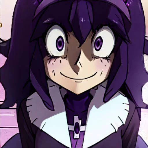 ((High Quality, masterpiece, absurdres, best quality)),
((generation 6)), (hex maniac:1.5), hairband, messy hair, (purple eyes:1.1), purple hair, purple hairband, @ @, black dress, dress, long dress, long sleeves, juliet sleeves, GoingInsane, close-up,