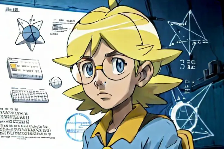 ((High Quality, masterpiece, absurdres, best quality)),
Clemont, round glasses, MathLadyMeme, text, english text, math equations, ((generation 6))