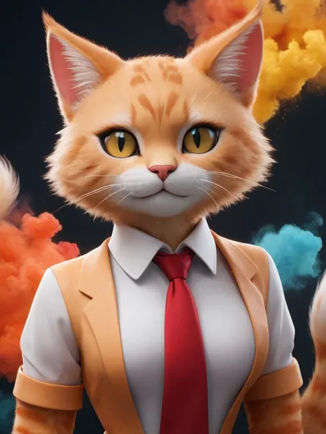 anime artwork <lora:AnimAl P FFusion v2-ep2.4:1> a cat with a red tie and a red latex suit, anthro cat, anthropomorphic female cat, female fursona, furry character portrait, an anthro cat, 3d model of a japanese mascot, realistic anime cat, anthropomorphic lynx, for hire 3d artist, realistic anime 3 d style, 3 d character, 3d character, a close up of a colorful explosion of powder on a black background, colourful explosion, colorful explosion, an explosion of colors, color explosion, explosion of color, explosion of colors, color ink explosion, explosive colors, dark color. explosions, colorsmoke, burst of powders, color pigments spread out in air, color dispersion, colorful 8 k, muted colorful smoke . anime style, key visual, vibrant, studio anime,  highly detailed