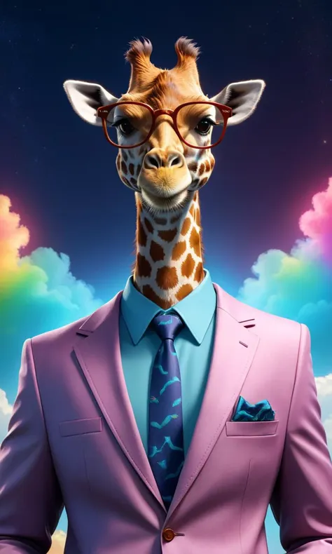 GTA-style artwork <lora:AnimAl P FFusion v2-ep2.4:1> brightly colored giraffe standing in front of a starr sky, trend on behance 3dart, trend on behance 3d art, giraffe from the tusk movie, trending on dribbble.com mascot, cgsociety saturated colors, cute! c4d, 3depic illustrations, in style of lisa frank, intricate rainbow environment, fantasy art behance wearing a suit and glasses standing in front of a dark background, depicted as a pixar character, from lorax movie, as a pixar character, disney stylized furry, pixar zootopia. 3drendering, anthropomorphized chicken, ideal pixar character, anthropomorphic bird, disney pixar movie still, birds f cgsociety . Satirical, exaggerated, pop art style, vibrant colors, iconic characters, action-packed