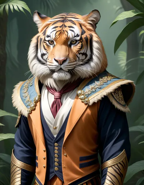 concept art <lora:AnimAl P FFusion v2-ep2.4:1> Tiger dressed with a costume . digital artwork, illustrative, painterly, matte painting, highly detailed