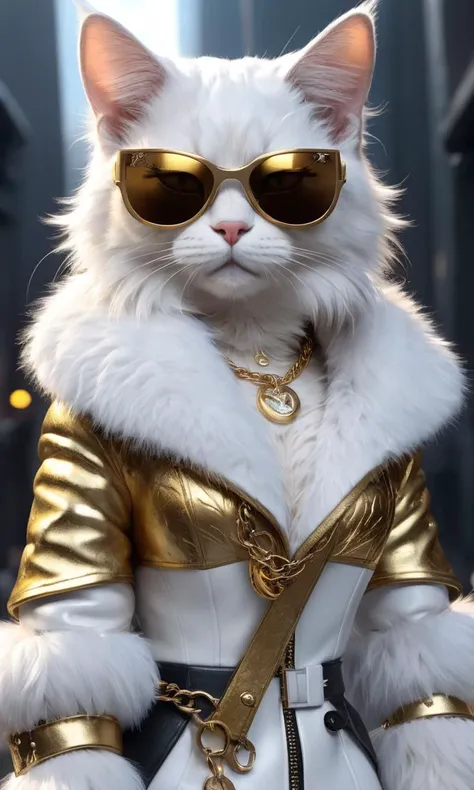 comic <lora:AnimAl P FFusion (TX Encoder):1> female cat wearing a white fur coat and sunglasses with a gold chain, cgsociety 9, cyberpunk cat, 3 d artist, 3d game art, 3 d game art, 3 d character art, tabaxi :: rogue, unreal engine 5 quality render, hyperrealistic 3d digital art, hyperrealistic 3 d digital art, tabaxi, for hire 3d artist, woman cat . graphic illustration, comic art, graphic novel art, vibrant, highly detailed