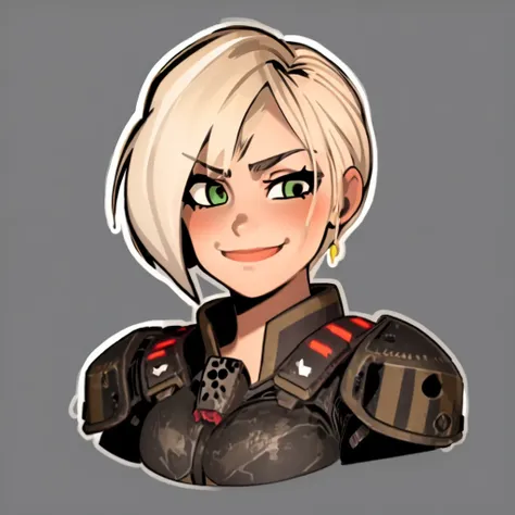 masterpiece, beautiful, (portrait), (upper body),Sgt Calhoun,1girl, happy, emoji, simple background, outline, white outline, thick lineart <hypernet:Toru8pWavenChibi_wavenchibiV10a:0.8>