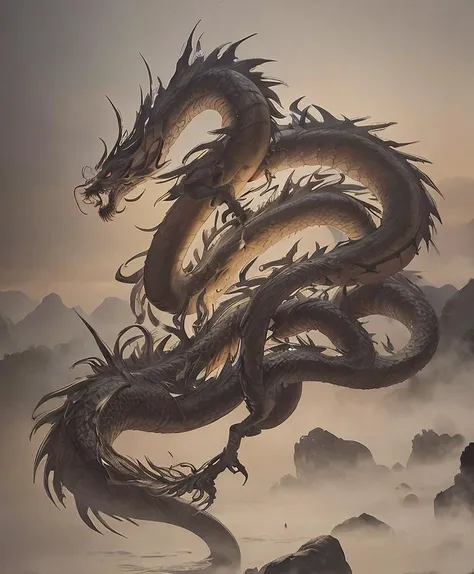 masterpiece, chinese dragon, long dragon, Loong,fangs,fantasy, mythical, art by( greg rutkowski:0.8), epic lighting, (photo realism:1.2), high quality, highly detailed, masterpiece, epic,