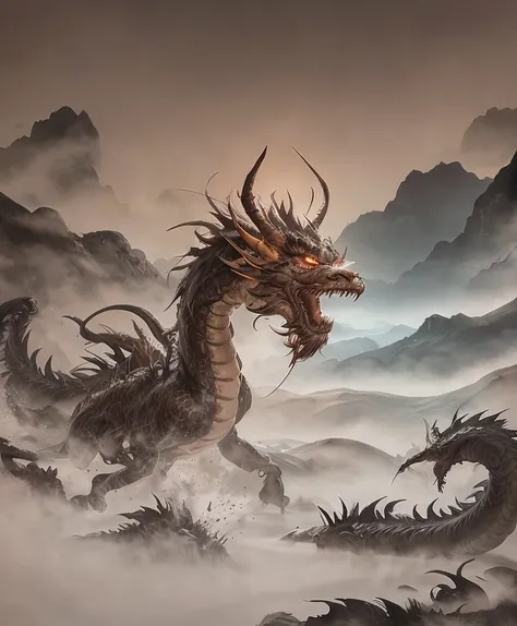 masterpiece, chinese dragon, long dragon, Loong,fangs,fantasy, mythical, art by( greg rutkowski:0.8), epic lighting, (photo realism:1.2), high quality, highly detailed, masterpiece, epic,