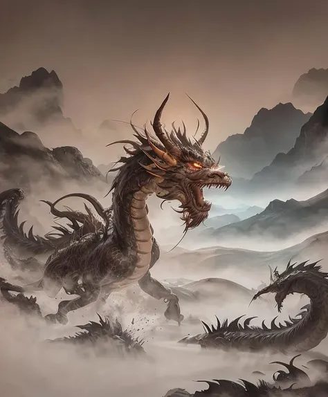 masterpiece, chinese dragon, long dragon, Loong,fangs,fantasy, mythical, art by( greg rutkowski:0.8), epic lighting, (photo realism:1.2), high quality, highly detailed, masterpiece, epic,