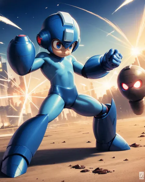 ((masterpiece, best quality)), true color, photorealistic, lifelike, (complex light), 1boy,solo, full body, megamanx, <lora:Megaman1:0.8>,helmet, armor, blue eyes, bodysuit, shy, :<, shiny skin, (bouncy castle), (chocolate skin:1.2), absurdres, HDR, (masterpiece:1.2), standing, angry, concentration, battle stance, robotic legs, shooting with arm cannon, mature, grinding teeth, spiderman stance