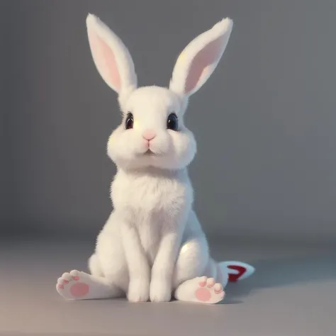 a cute cartoon bunny, pleading with camera, big sad eyes, ears dropping down, full body, realistic, 8k, ultra-detailed ,illustration ,dynamic angle, masterpiece, best quality,