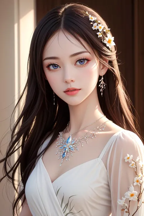 ((best quality)), ((masterpiece)), ((detailed)), Extraordinary, Impressive, (Exquisite), Jasmine, Flower, Delicate Bloom, Human likeness, Portrait artwork, Focal point light, Highlighting light, Feature lighting, Fast and silent autofocus, Precise focusing