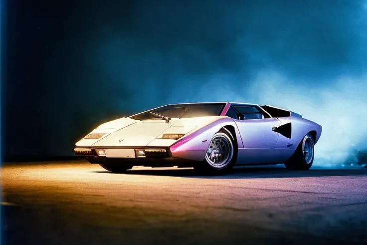 analog gloomy photo of an iridescent silver Lamborghini Countach car,  <lora:c0unt4ch:0.8>, (in a race to save humanity ((at night))), ((racing in a holographic city)), neon tracks, neon roads, holographic signs, ((nighttime)), (vaporwave), retrowave, outrun, (cyberpunk), (lasers), futuristic, magical, surreal, dreamy, High Detail, Sharp focus, (photorealism), realistic, best quality, 8k, award winning, dramatic lighting, epic, cinematic, masterpiece, rim light, ambient fog:1.5, dutch angle, wide angle lens, ,