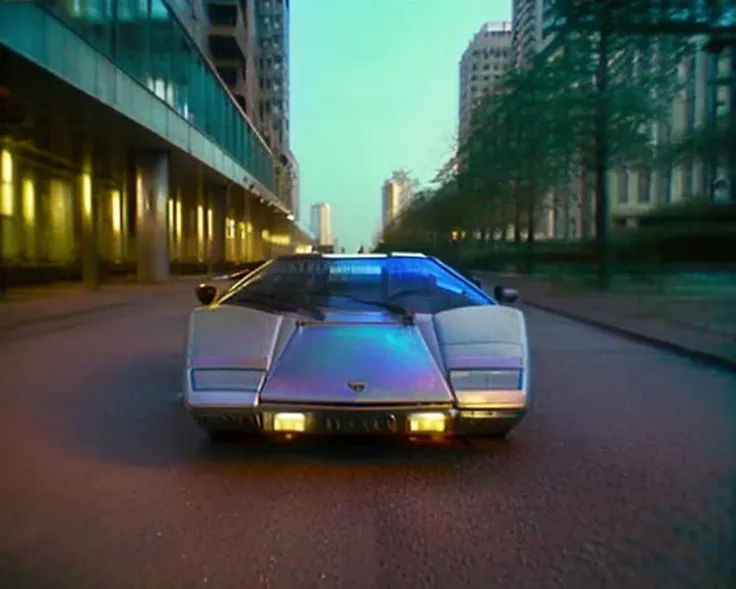 analog gloomy photo of an iridescent silver Lamborghini Countach car, <lora:c0unt4ch:0.9>, ((at night)), in a city, (skyscrapers in the background:1.3)), futuristic, magical, surreal, dreamy, High Detail, Sharp focus, (photorealism), realistic, best quality, 8k, award winning, dramatic lighting, epic, cinematic, masterpiece, rim light, ambient fog:1.5, dutch angle, wide angle lens, <lora:old_siemens:1>, old_siemens,