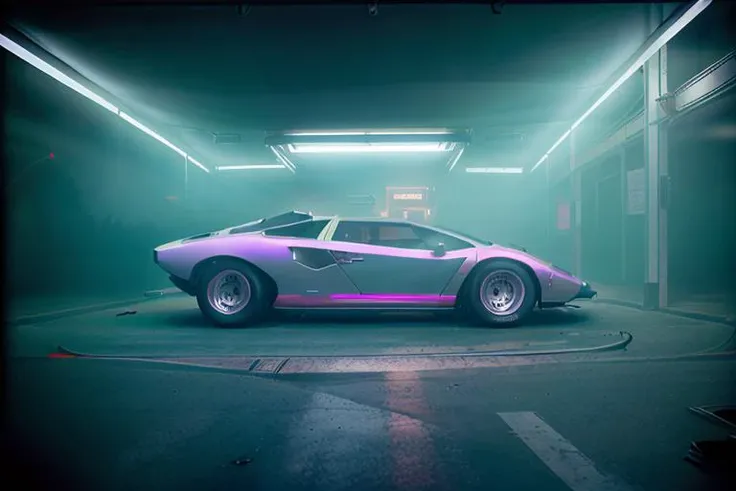 analog gloomy photo of an iridescent silver Lamborghini Countach car, <lora:c0unt4ch:0.9>, ((at night)), in crowded cyberpunk chinatown, surrounded by a crowd, (neon signs:1.2),(neon lights:1.4), ((vaporwave:1.2)), retrowave, (outrun), (cyberpunk), (laser beams), futuristic, magical, surreal, dreamy, High Detail, Sharp focus, (photorealism), realistic, best quality, 8k, award winning, dramatic lighting, epic, cinematic, masterpiece, rim light, ambient fog:1.5, dutch angle, wide angle lens, ,