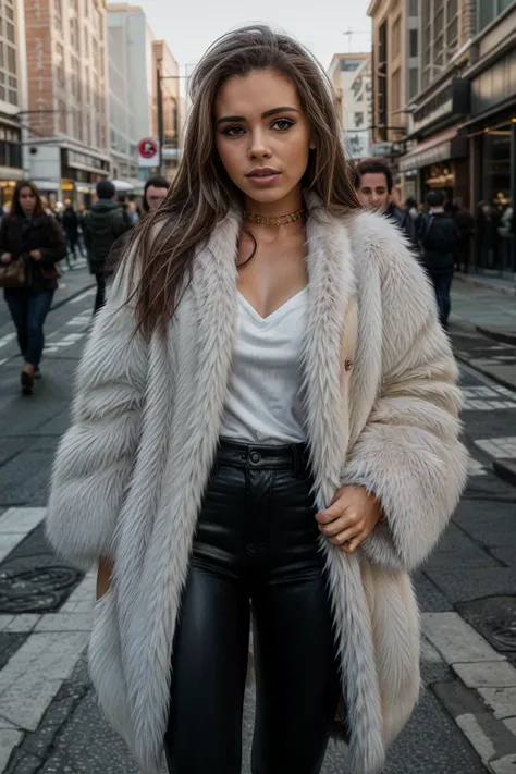 1girl posing for a photo,, large breasts, 4k, beautiful, looking at viewer, headshot, street background, outside
BREAK
fluffy white real fur coat, leather pants, makeup, straight hair, BREAK
<lora:ARI:1>
(high detailed skin:1.2), 8k uhd, dslr, soft lighting, high quality,film grain, Fujifilm XT3,
(8k, RAW photo, best quality, depth of field, ultra high res:1.2), (absurdres, intricate, photorealistic, masterpiece, ultra-detailed, Unreal Engine:1.3), natural skin, 8k uhd, high quality, good hand
(wearing oversized_fur:1.3), <lora:oversized_fur-10:0.5>