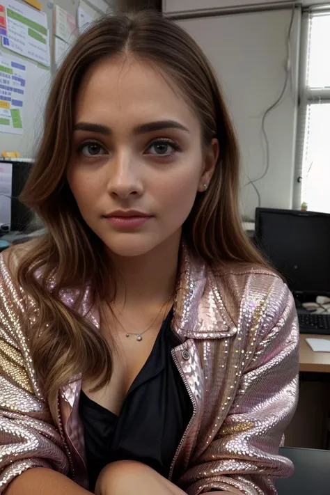 headshot, 1girl, beautiful, sitting at a desk, at a ((office)), BREAK
sequin suit coat, elegant blouse, slacks, BREAK
small breasts, makeup, long straight hair, pale skin, fair skin, white skin, (blush:0.5), BREAK
hyperrealistic, photorealistic, hyperdetailed, analog style, detailed skin, matte skin, soft lighting, subsurface scattering, realistic, heavy shadow, masterpiece, best quality, ultra realistic, 8k, golden ratio, intricate, high detail, BREAK
<lora:ABT:1> <lora:more_details:.6>
