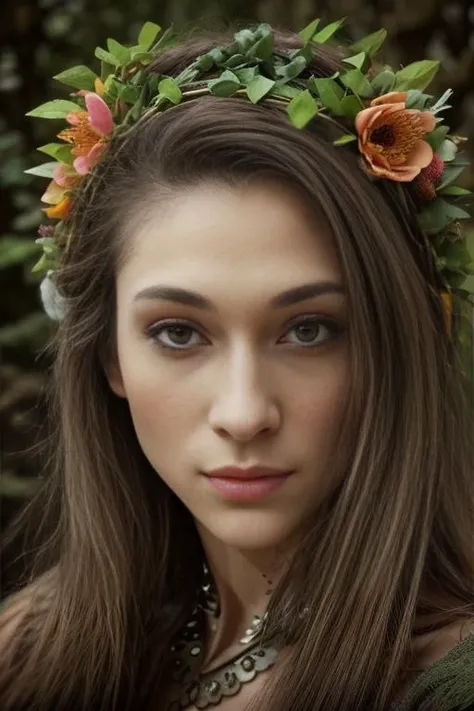 (headshot), Masterpiece, best quality, ((medieval)), (inside a flowering forest), moonlight, BREAK
((clothes made out of leaves)), flower crown, ((druid)), (fantasy), vines, flowers, ((wearing only leaves, vines, and flowers)), BREAK
colorful leaves and flowers growing from hair, dungeons and dragons, BREAK
long hair, (straight hair), pale skin, fair skin, white skin, large breasts, BREAK
<lora:PO:1>