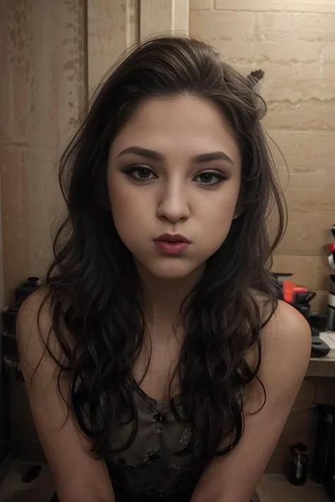 <lora:Sasha:0.9>, in a bathroom stall kneeling on the floor, long hair, ((makeup, lipstick, eyeliner, eyeshadow)), , looking at viewer, puffupcheeks, mugshot photo high quality, masterpiece, <lora:PuffyCheeks:1>