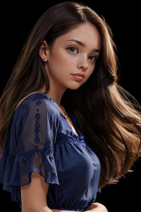 <lora:Dalia:.7>, simple background, dark background, upper body, at front, portrait, <lora:GoodHands-vanilla:0.8> better_oppai, Sapphire Blue blouse, long hair,
The lips are closed in profile, neither pursed nor slack, maintaining neutrality.