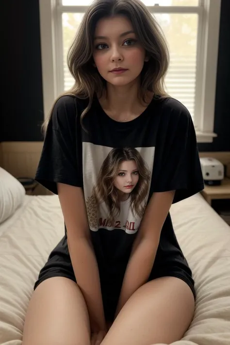 woman wearing a ((oversized t-shirt:1.2)), ((messy hair, bedhead)), long hair, hyper realistic, 4k, medium breasts, masterpiece, beautiful, facing the viewer, headshot, cleavage, pale skin, fair skin, ((nasolabial folds)), skin colored lipstick, DSLR RAW PHOTO, 8K, POV, canon 5d, 85mm, ((bedroom, early morning, sitting on a bed, dim lights, black background)), smirk, sexy pose, AS-Adult, BREAK
from below, BREAK
<lora:Quinn:1> <lora:more_details:0.5> <lyco:GoodHands-beta2:1.0> , <lora:PerfectFullBreasts-fCV3.5:1.0>,