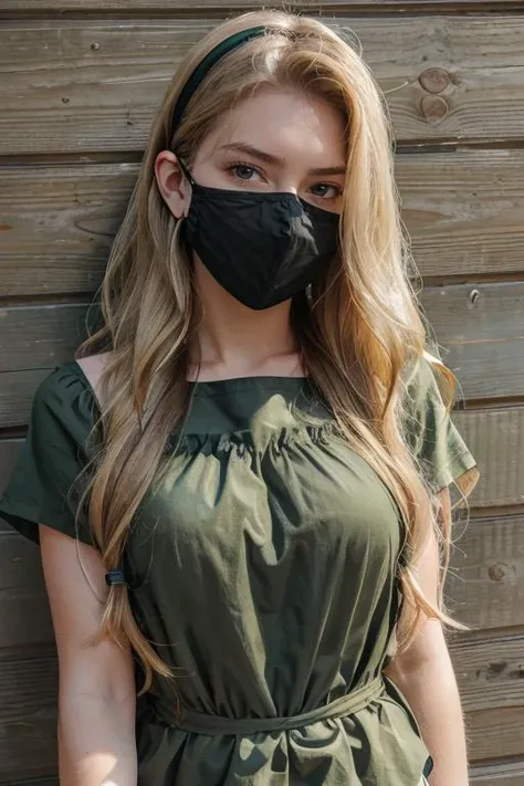 <lora:Rose:.7>, simple background, upper body, at front, portrait, <lora:GoodHands-vanilla:0.8> better_oppai, Hunter Green blouse, shirt, long hair,
A fabric mask is worn, with adjustable straps that go behind the ears. The mask is made of a double layer of breathable material and has a wire nose bridge for a secure fit. The fabric is plain and neutral in color.